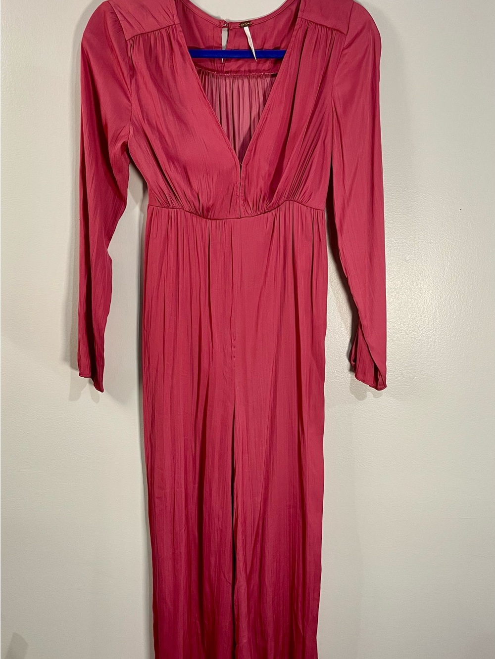 Free People Raspberry Pink Long Sleeve V-Neck Maxi Jumpsuit Sz. 0